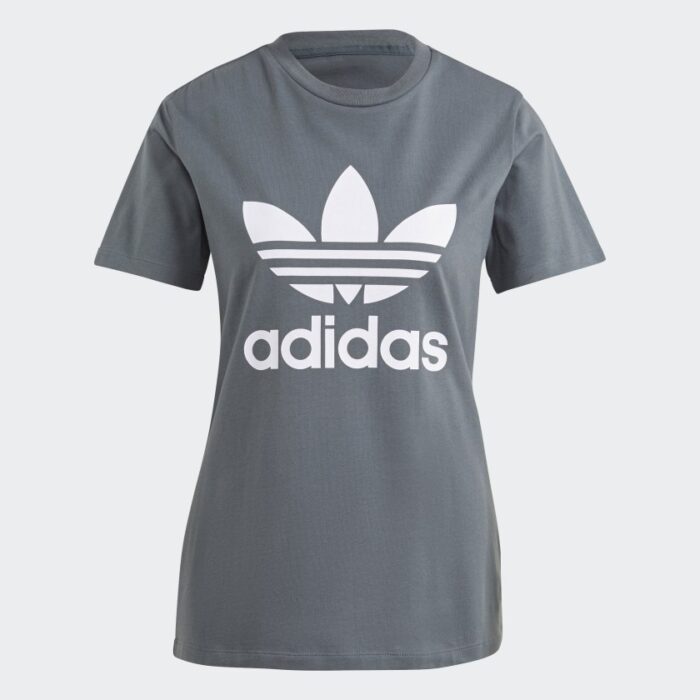 Adidas T-shirt con trifoglio grande, colore grigio e bianco