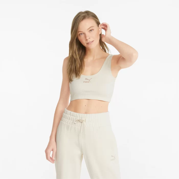 Puma Classics Ribbed Crop Top - Beige