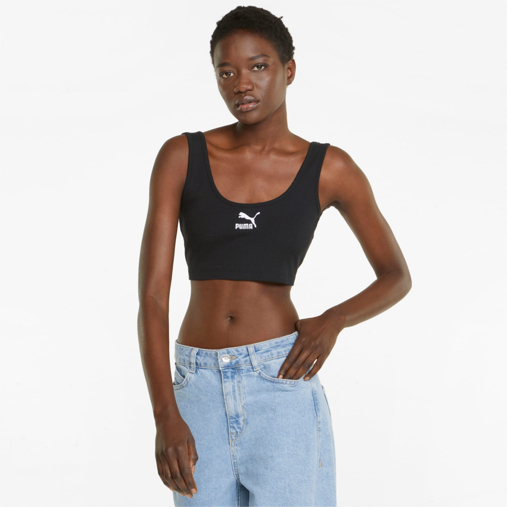Puma Classics Ribbed Crop Top - Black