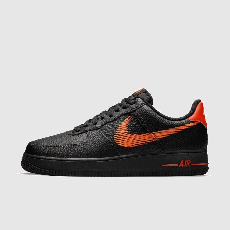 Sneaker bassa Air Force one Nike nera e arancione con stampa Zig Zag