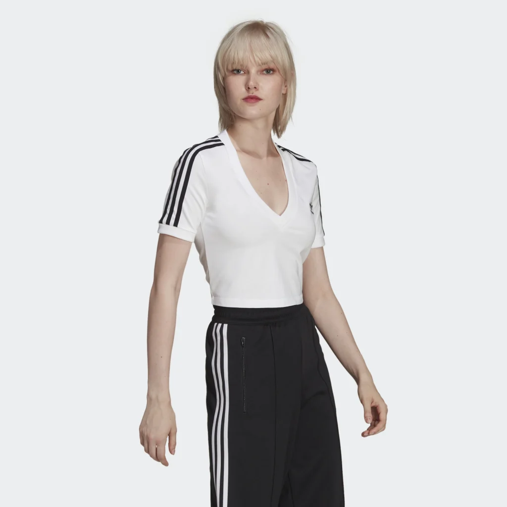 adidas t-shirt cropped donna adicolor bianco nero
