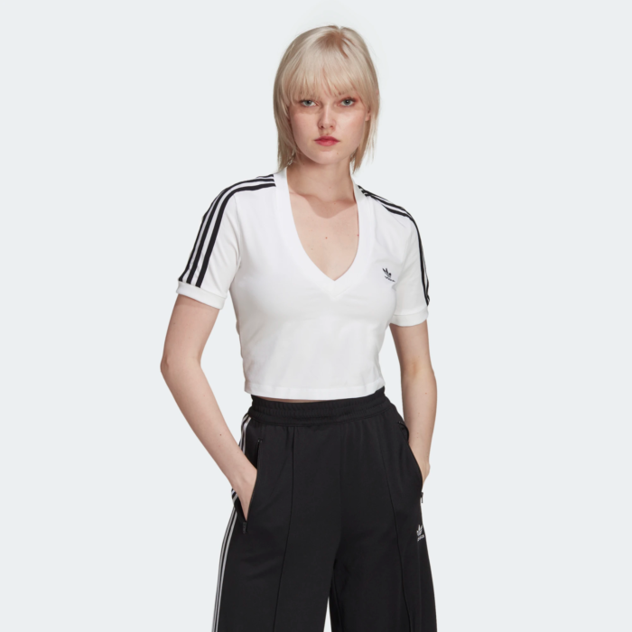 adidas t-shirt cropped donna adicolor bianco nero