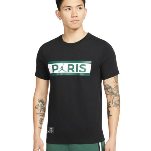 T-shirt Jordan Paris Saint Germain nera, collezione abbigliamento Jordan 2022, vendita online sportwear man, shop online, spedizione rapida