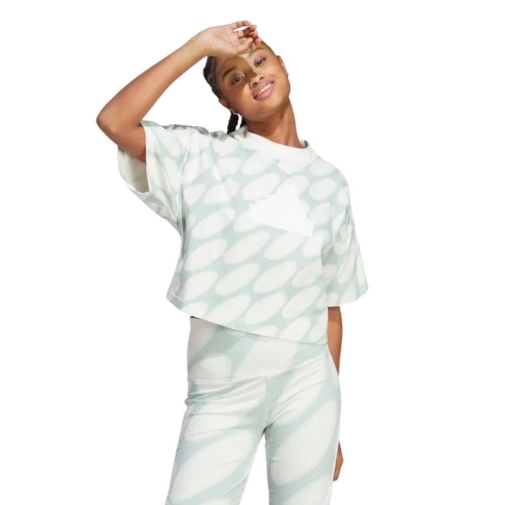Adidas T-shirt Marimekko 3-Stripes - Cloud White / Green Tint