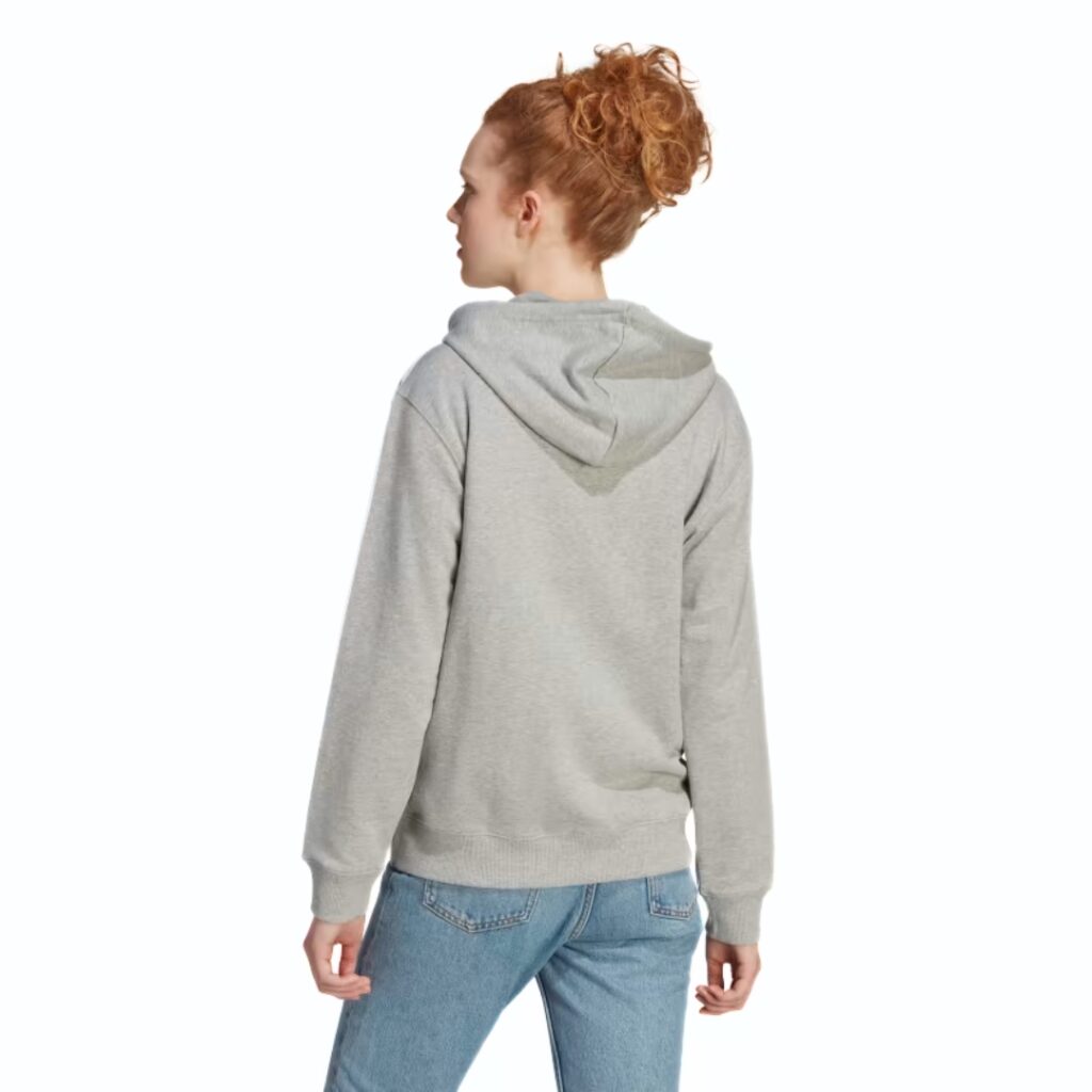 Adidas Felpa Con Cappuccio 3-Stripes French Terry Regular Full-Zip - Grey/White - immagine 4