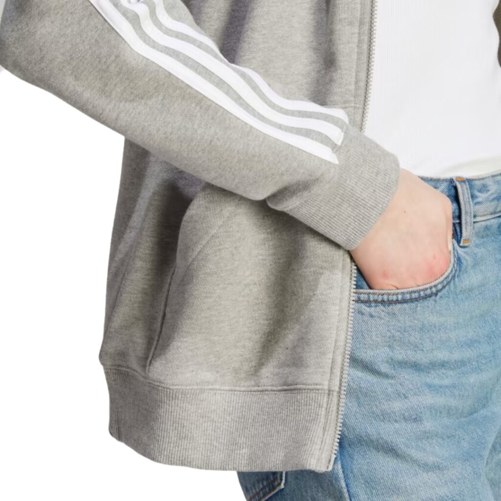 Adidas Felpa Con Cappuccio 3-Stripes French Terry Regular Full-Zip - Grey/White - immagine 2