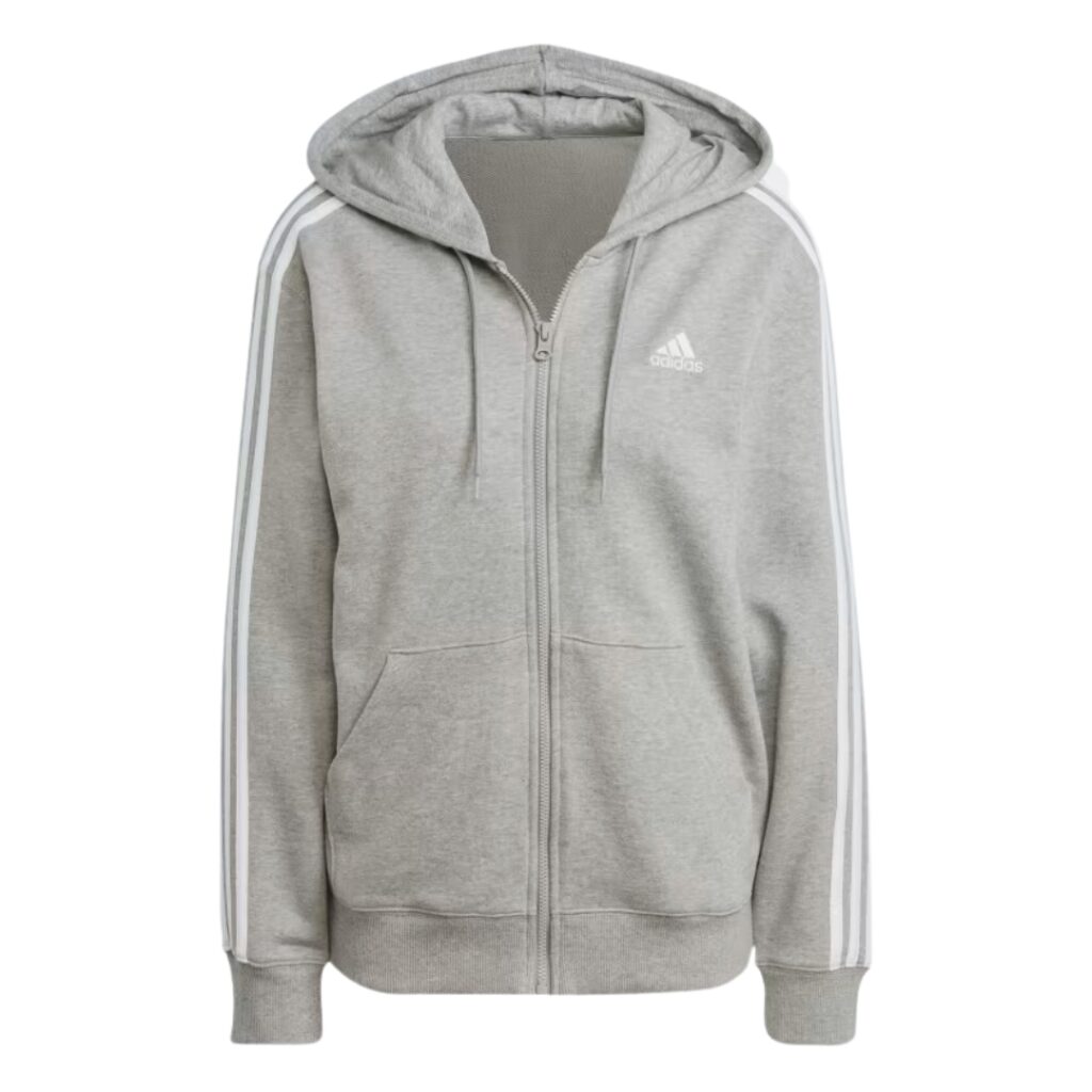 Adidas Felpa Con Cappuccio 3-Stripes French Terry Regular Full-Zip - Grey/White - immagine 3