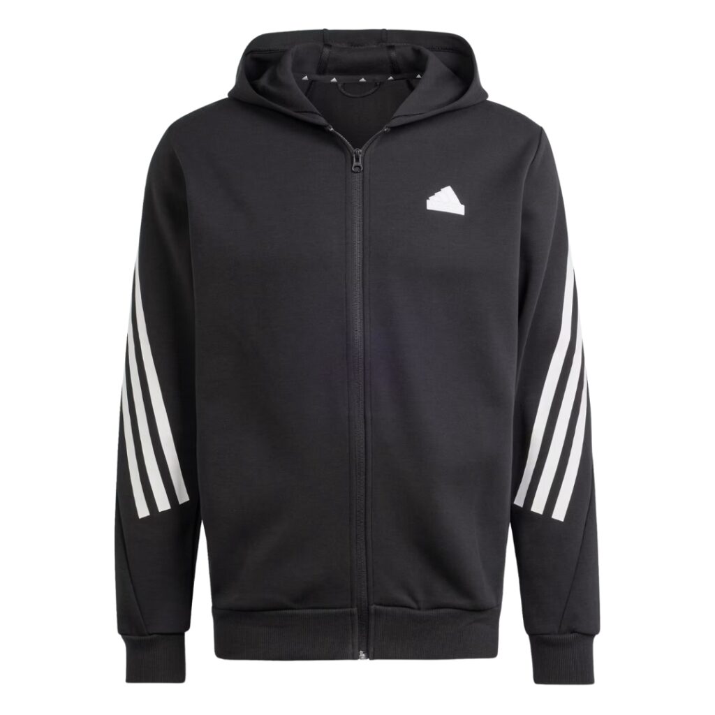 Adidas Felpa Con Cappuccio Future Icons 3-Stripes Full-Zip - Black/White - immagine 4