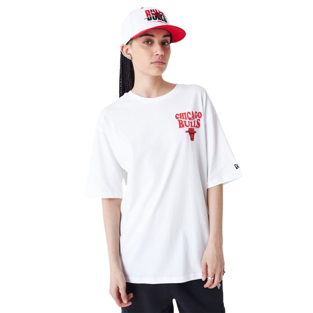 New Era T-Shirt Oversize Chicago Bulls NBA Script - White - immagine 2