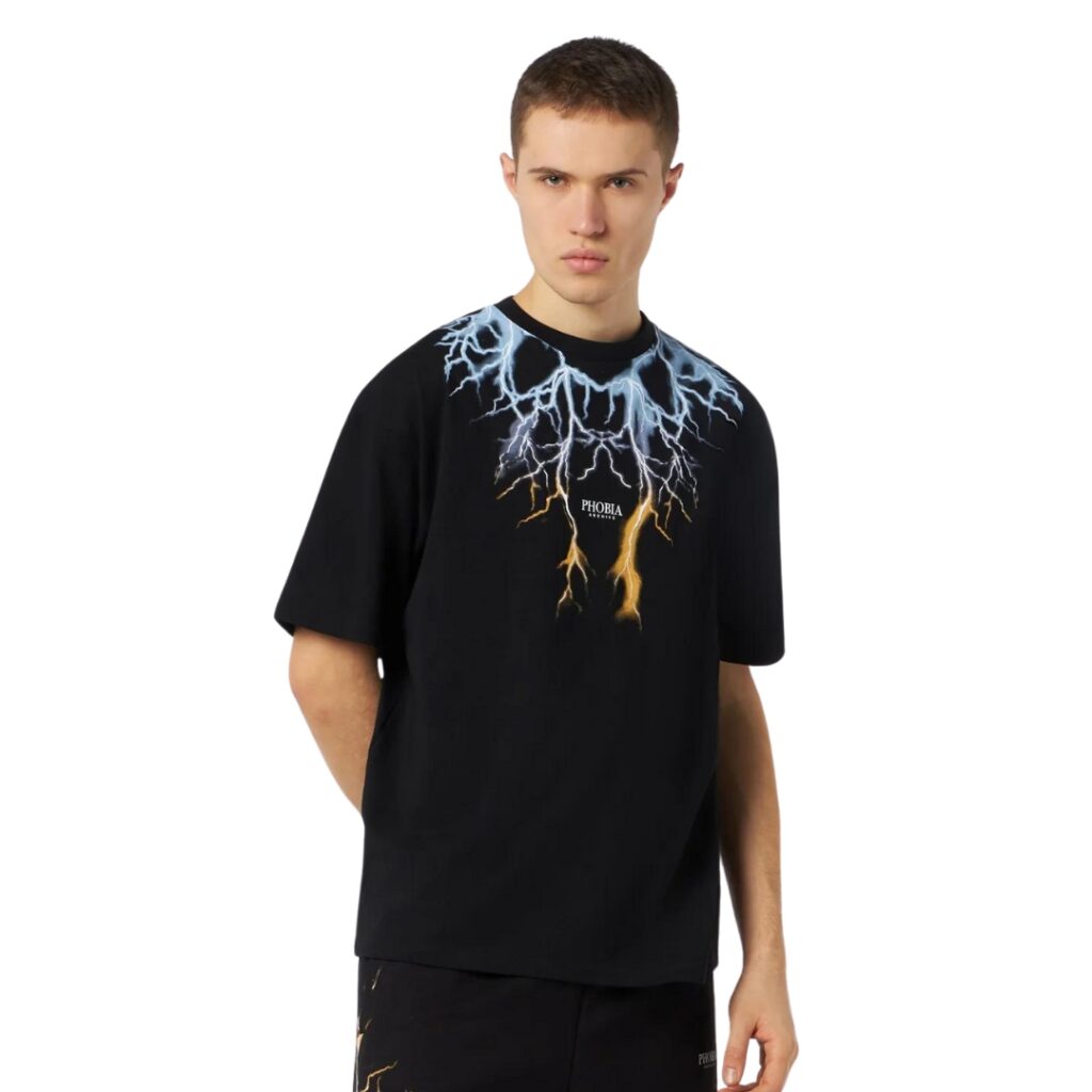 Phobia T-Shirt Bicolor Lightning Print - Black/Blue/Yellow
