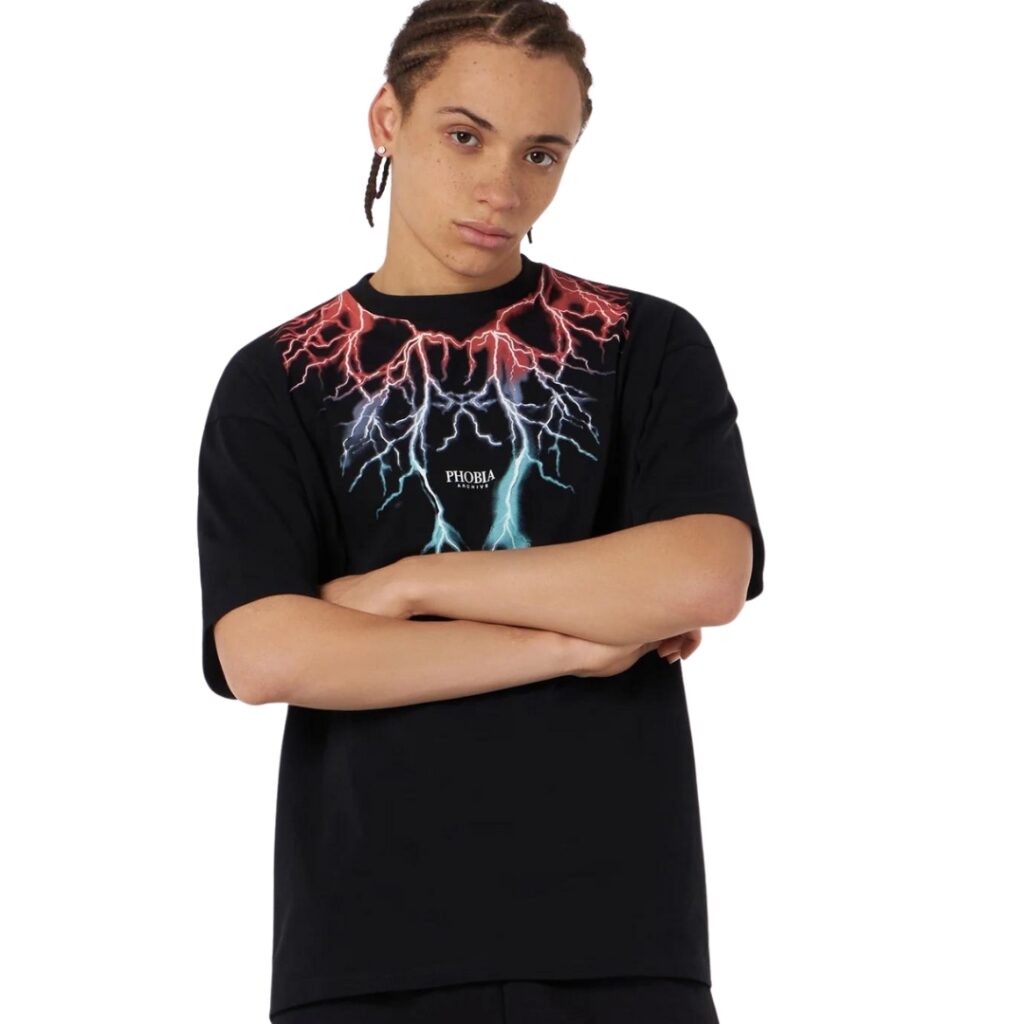 Phobia T-Shirt Bicolor Lightning Print - Black/Red/Blue