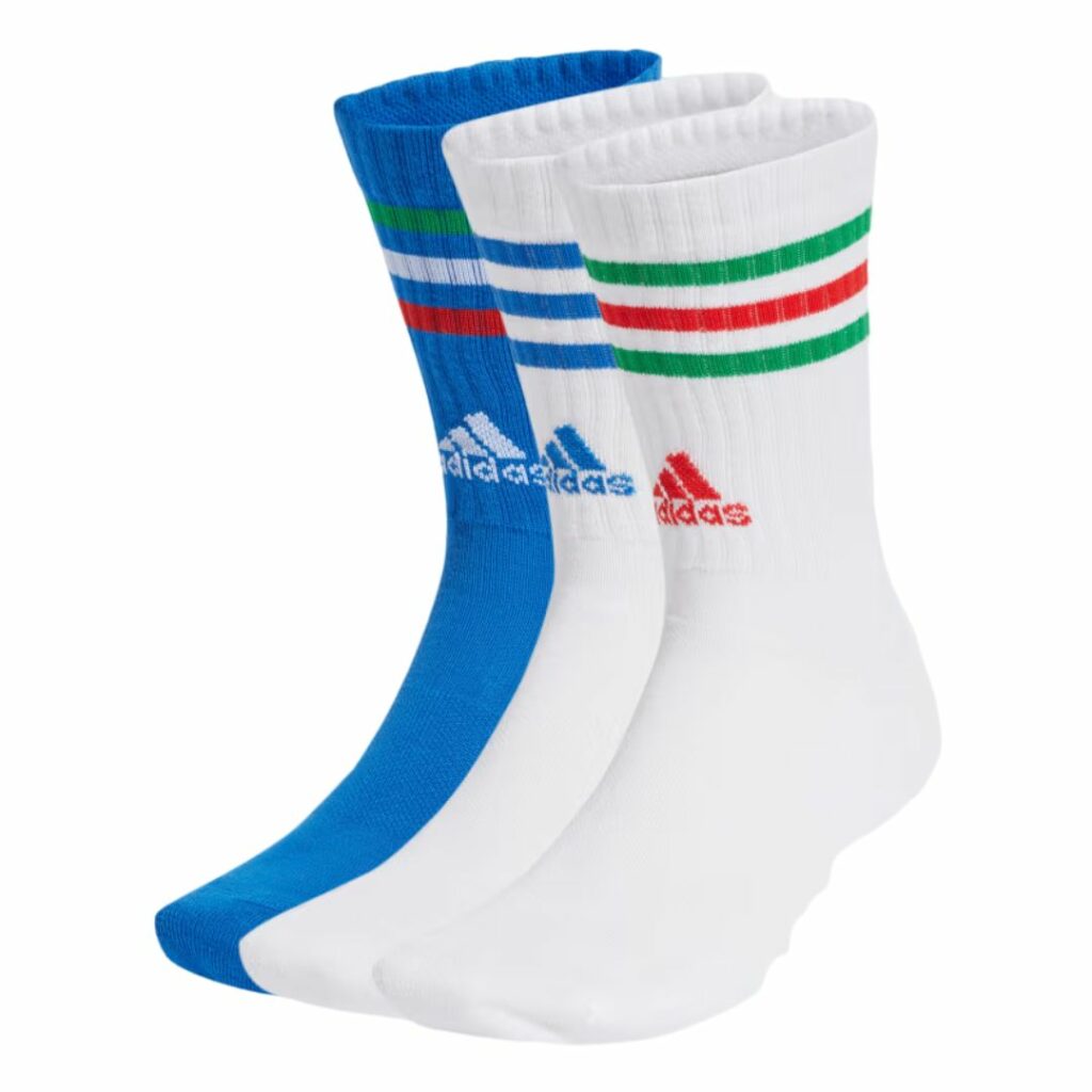 Adidas Calze 3-Stripes Cushioned - White/Blue/White/Green