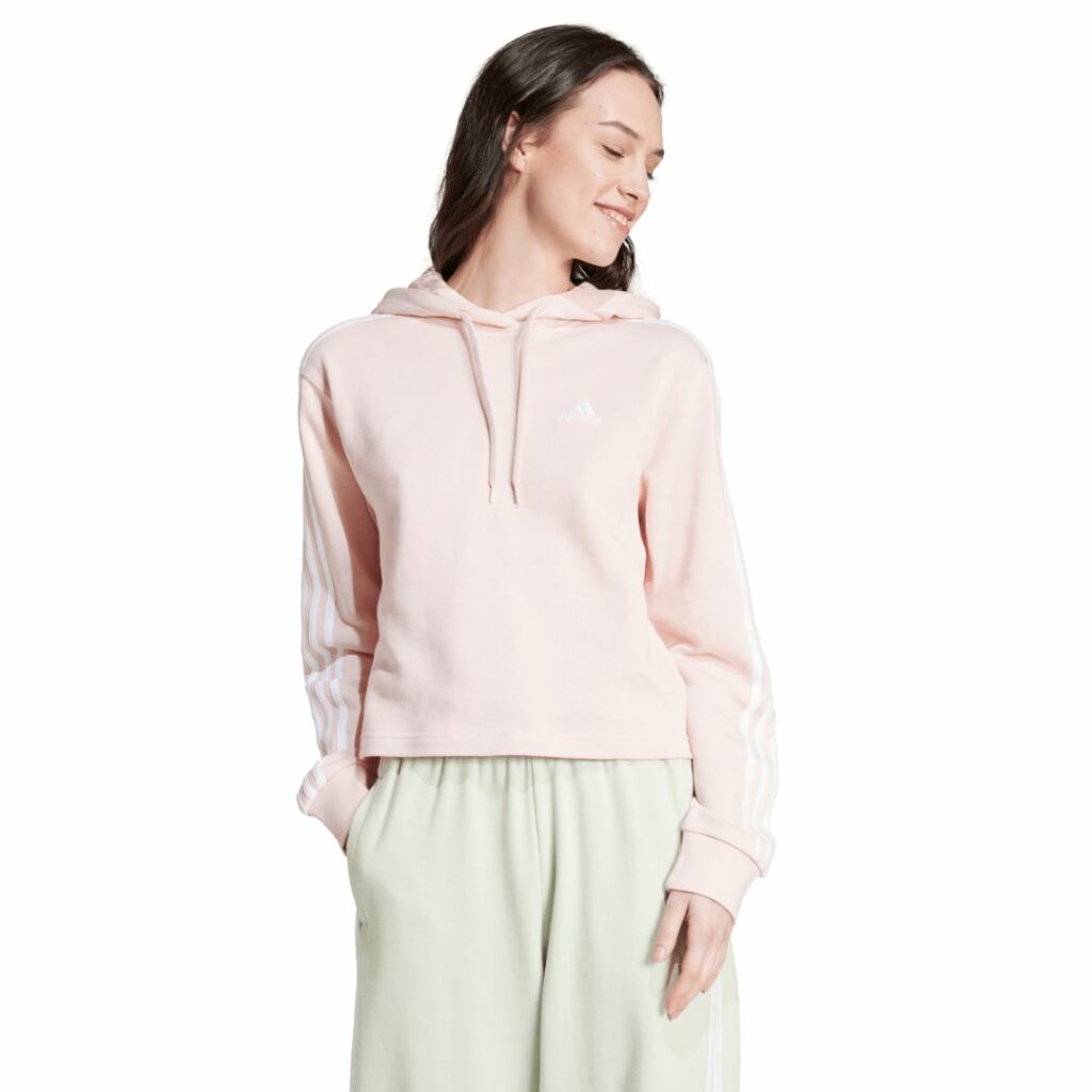 Adidas Felpa Crop Con Cappuccio 3-Stripes - Sandy Pink