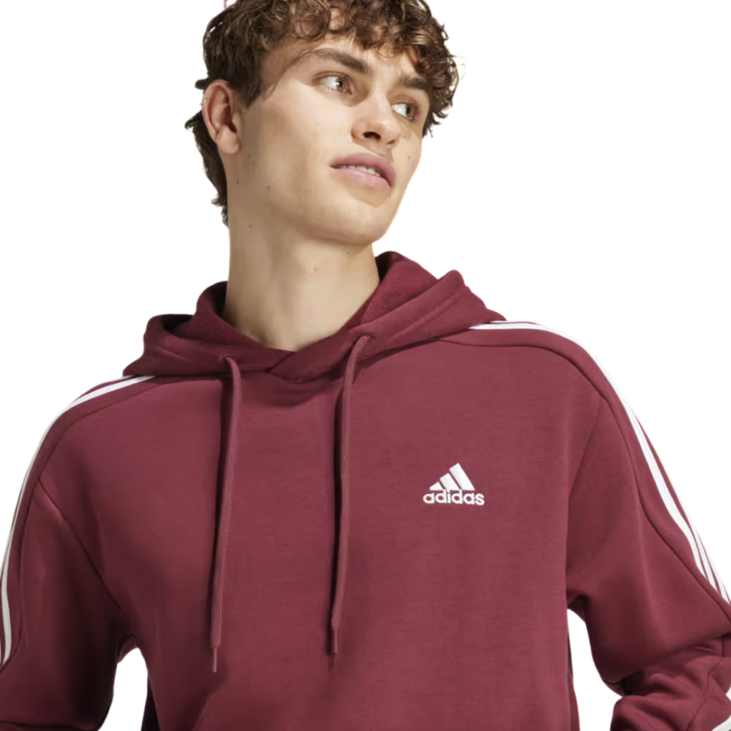 Adidas Felpa Essentials Con Cappuccio 3-Stripes - Bordeaux/White - immagine 2