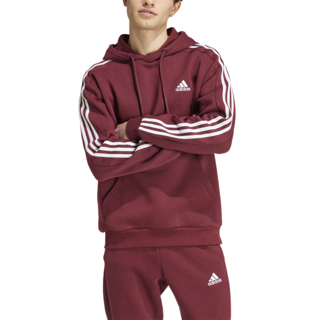 Adidas Felpa Essentials Con Cappuccio 3-Stripes - Bordeaux/White