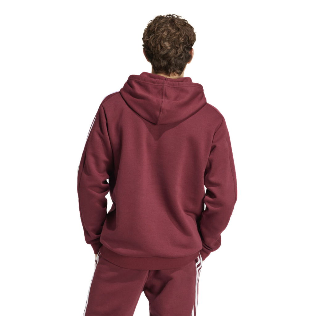 Adidas Felpa Essentials Con Cappuccio 3-Stripes - Bordeaux/White - immagine 3