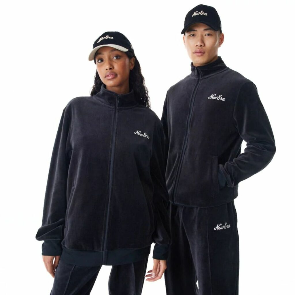 New Era Felpa Con Zip In Velluto - Black