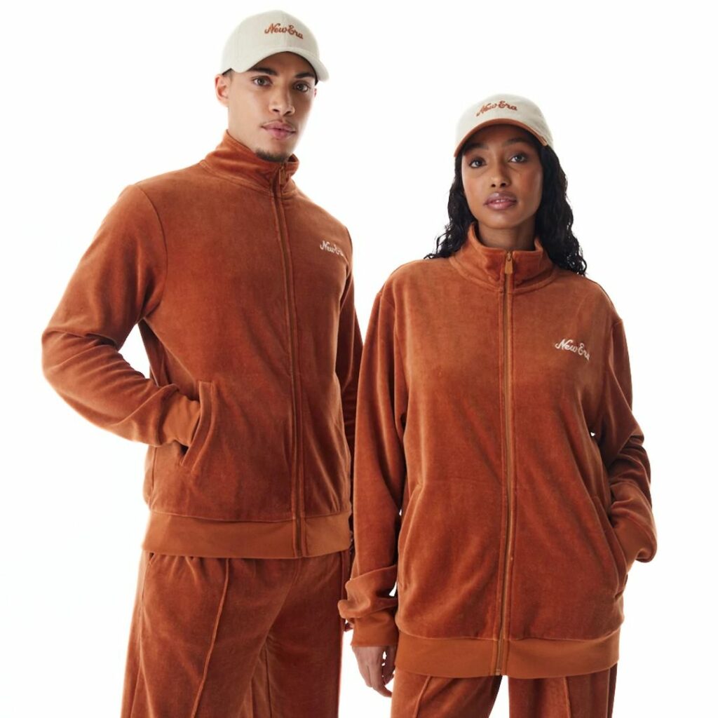 New Era Felpa Con Zip In Velluto - Brown