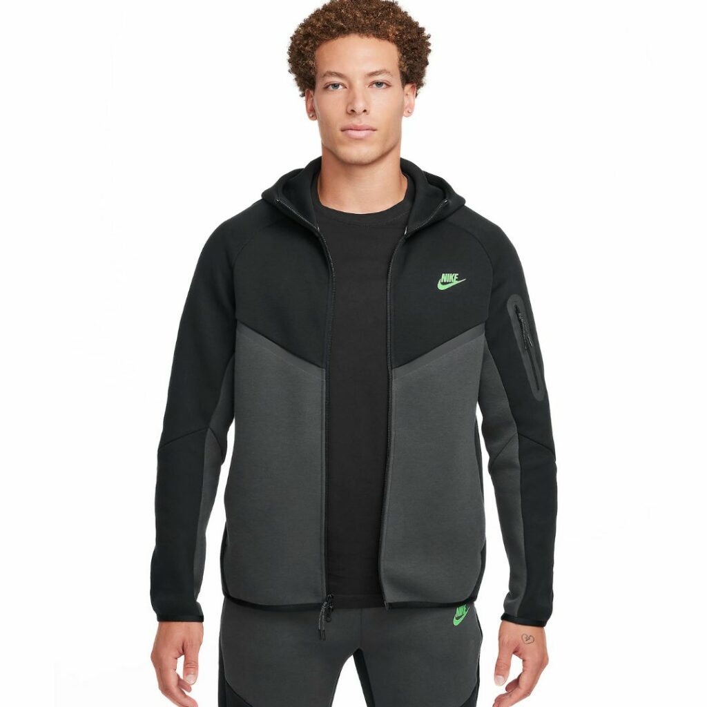 Nike Tech Felpa Con Cappuccio Windrunner E Zip - Black/Green Strike
