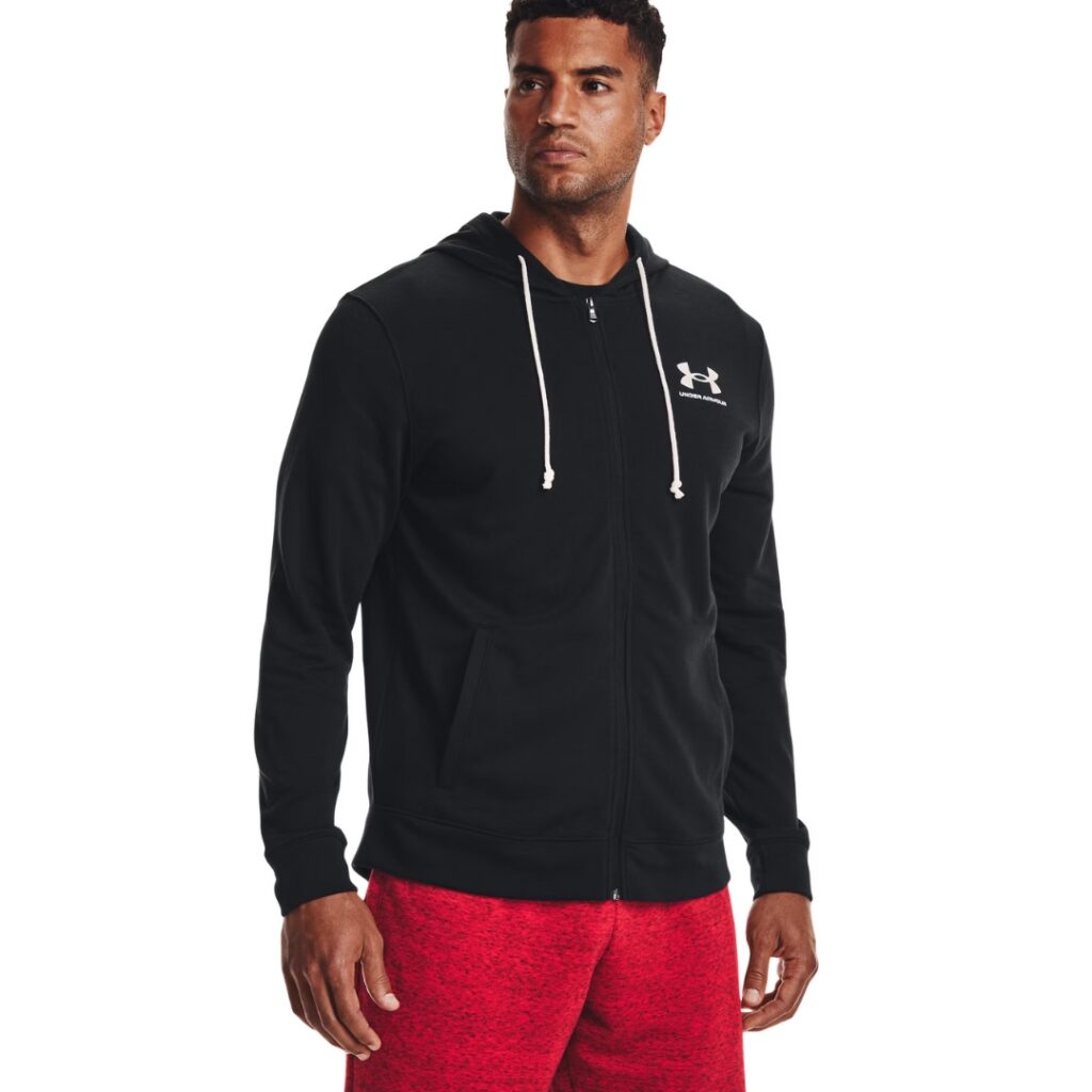Under Armour Rival Terry Felpa Con Zip E Cappuccio - Black/White