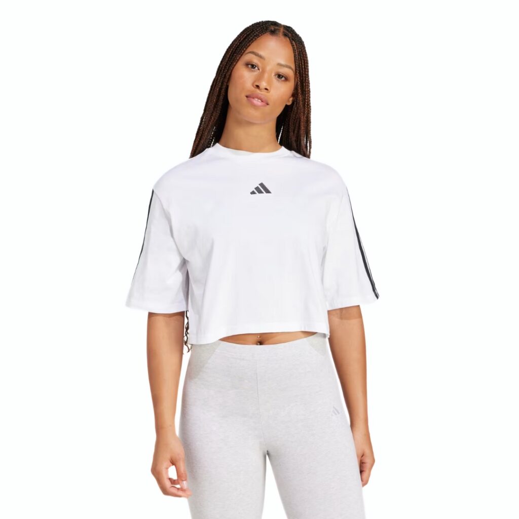 Adidas T-Shirt Crop Oversize 3-Stripes - White/Black