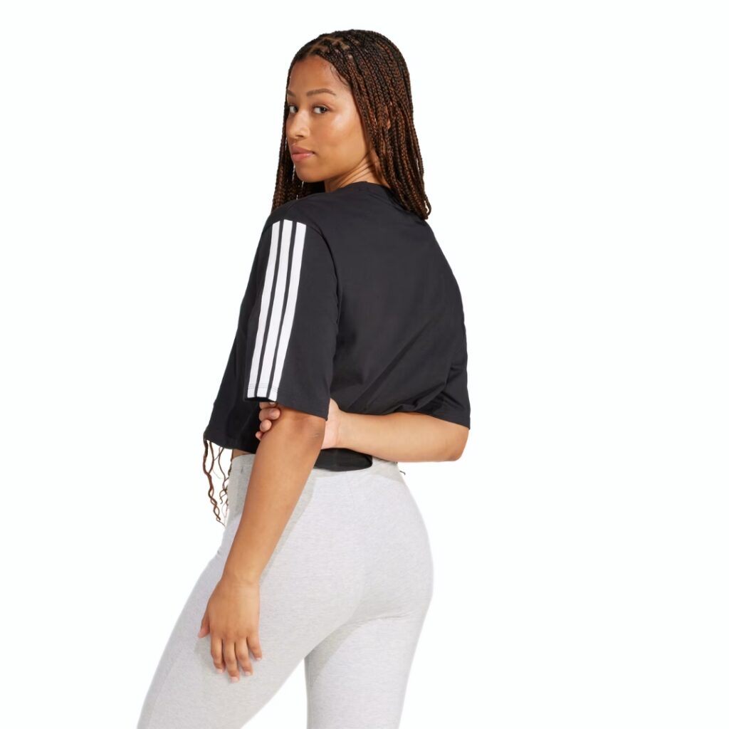 Adidas T-Shirt Crop Oversize 3-Stripes - Black/White - immagine 2