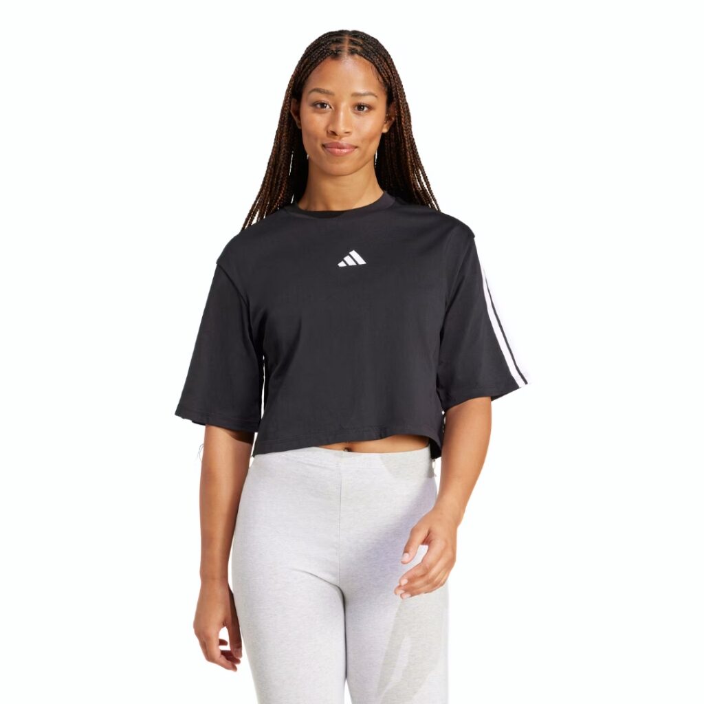 Adidas T-Shirt Crop Oversize 3-Stripes - Black/White