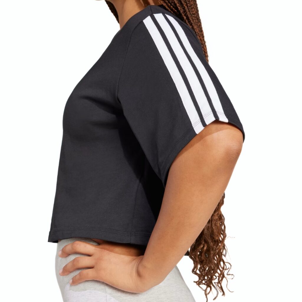 Adidas T-Shirt Crop Oversize 3-Stripes - Black/White - immagine 3