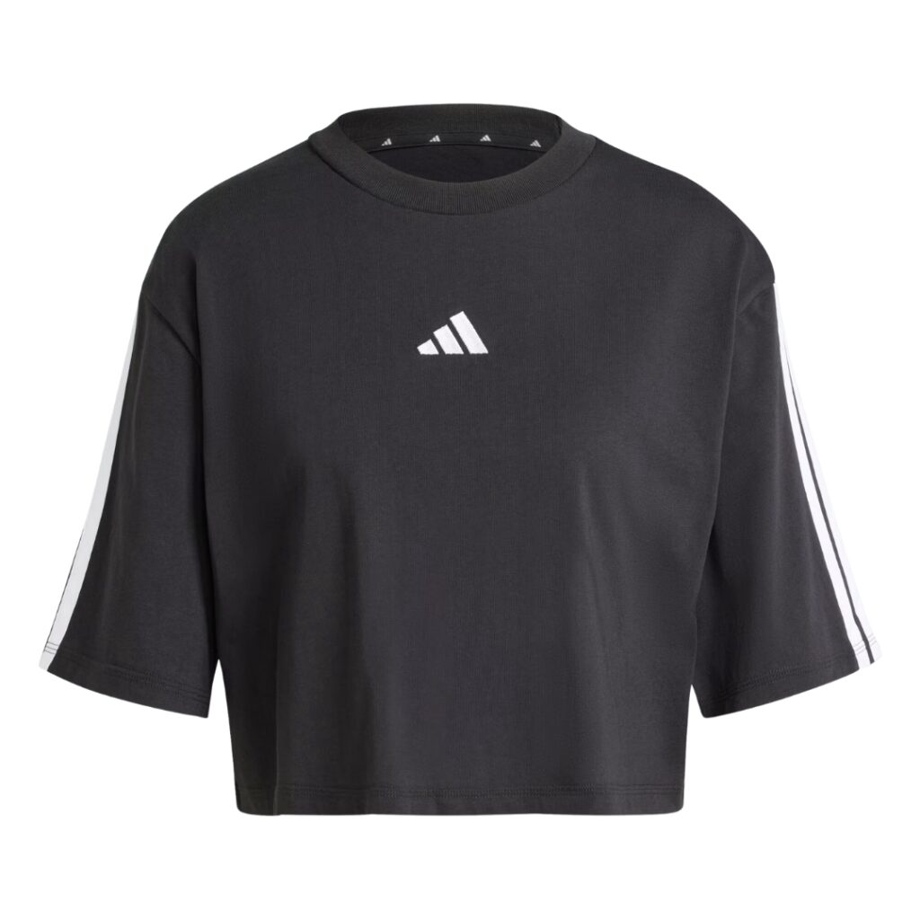 Adidas T-Shirt Crop Oversize 3-Stripes - Black/White - immagine 5