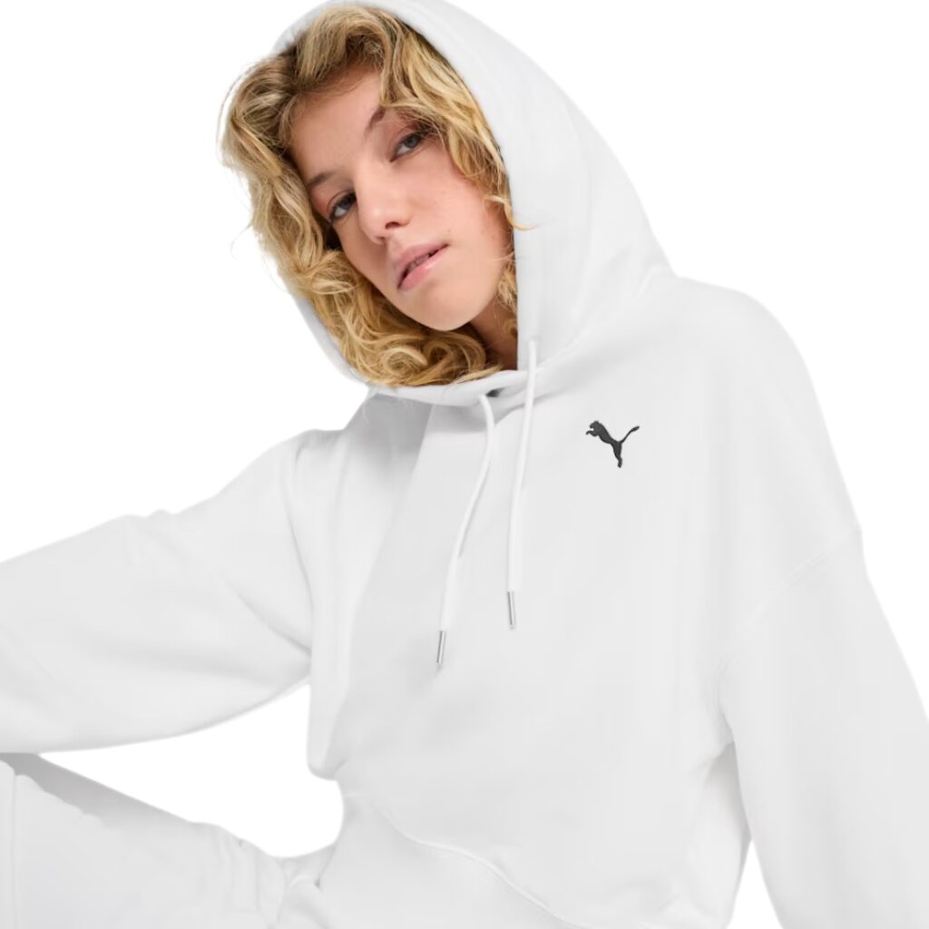 Puma Felpa Con Cappuccio Cropped WARDROBE ESS - White - immagine 2
