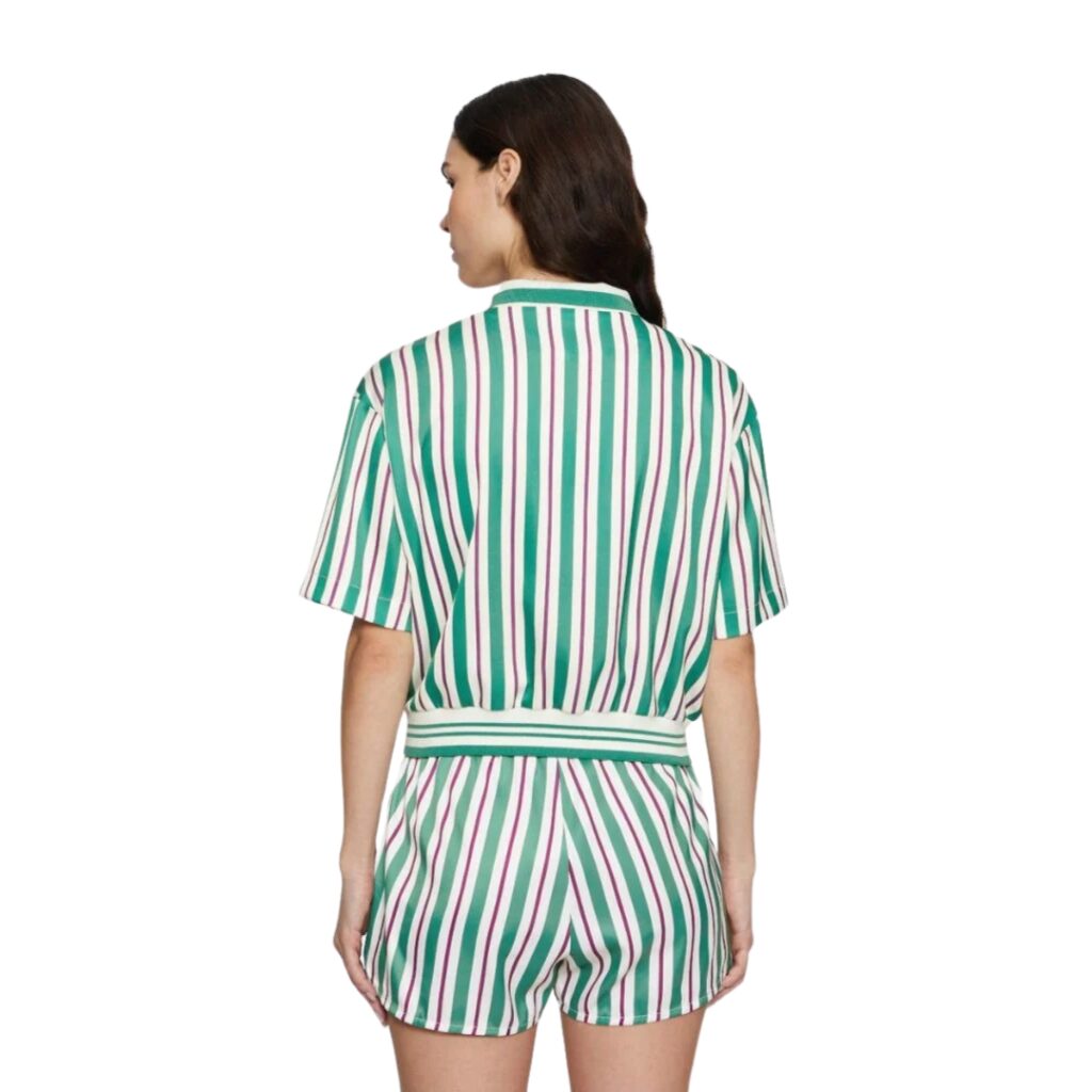 Fila LASSANCE Polo Full-Zip Cropped Striped Satin - Antique White/Green/Purple - immagine 3