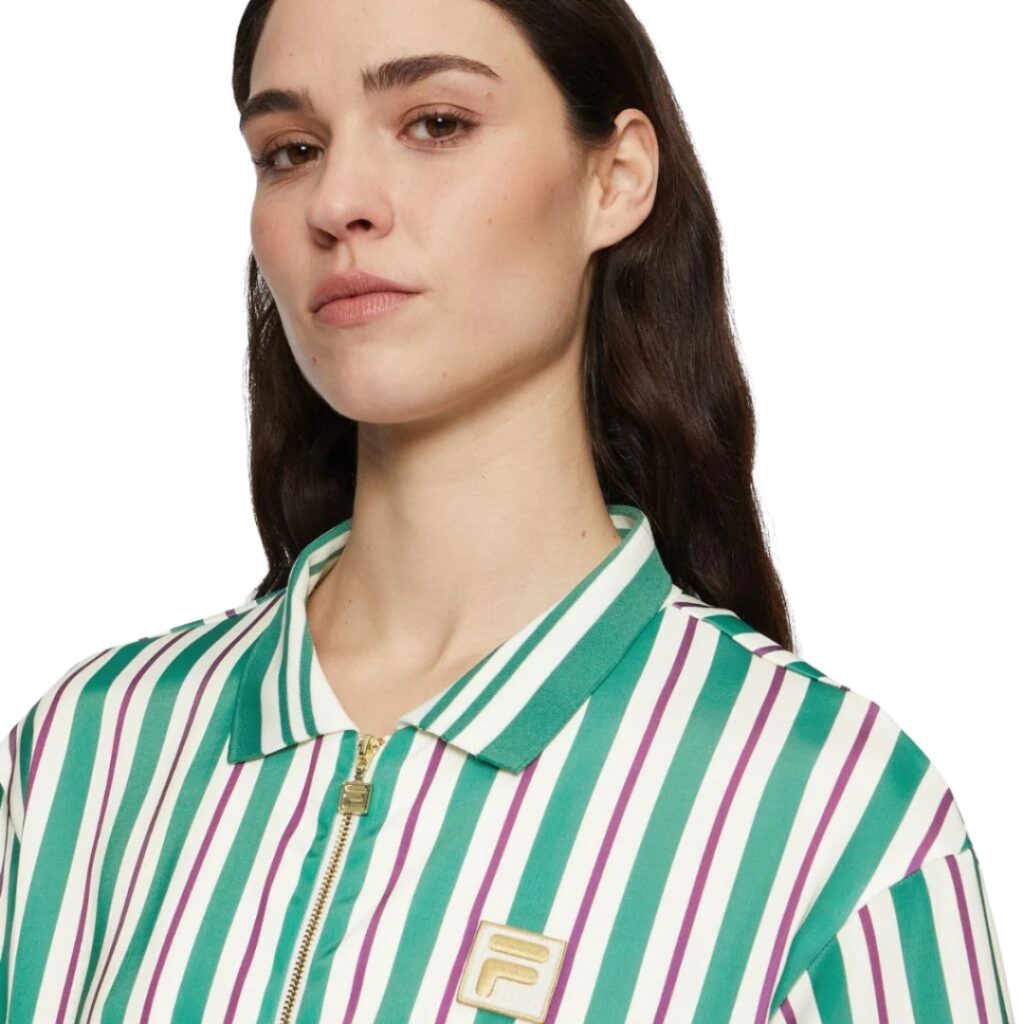 Fila LASSANCE Polo Full-Zip Cropped Striped Satin - Antique White/Green/Purple - immagine 2