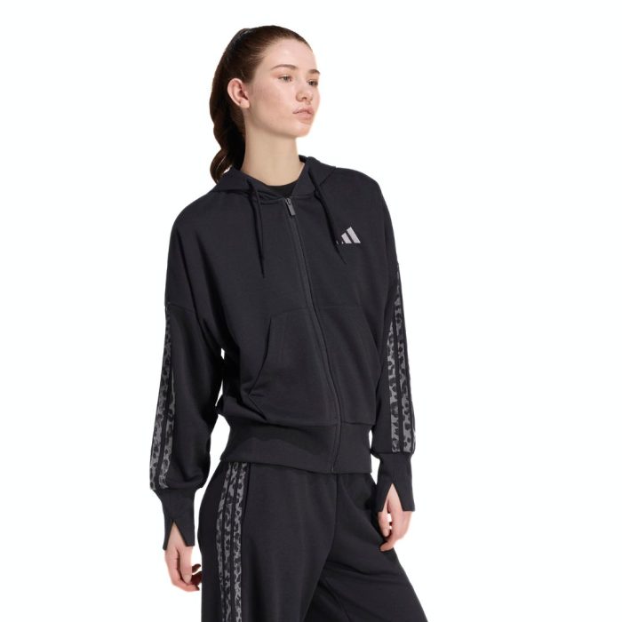 Adidas Felpa Con Zip E Cappuccio Seasonal Essentials 3-Stripes Animalier - Black/Multicolor/Grey