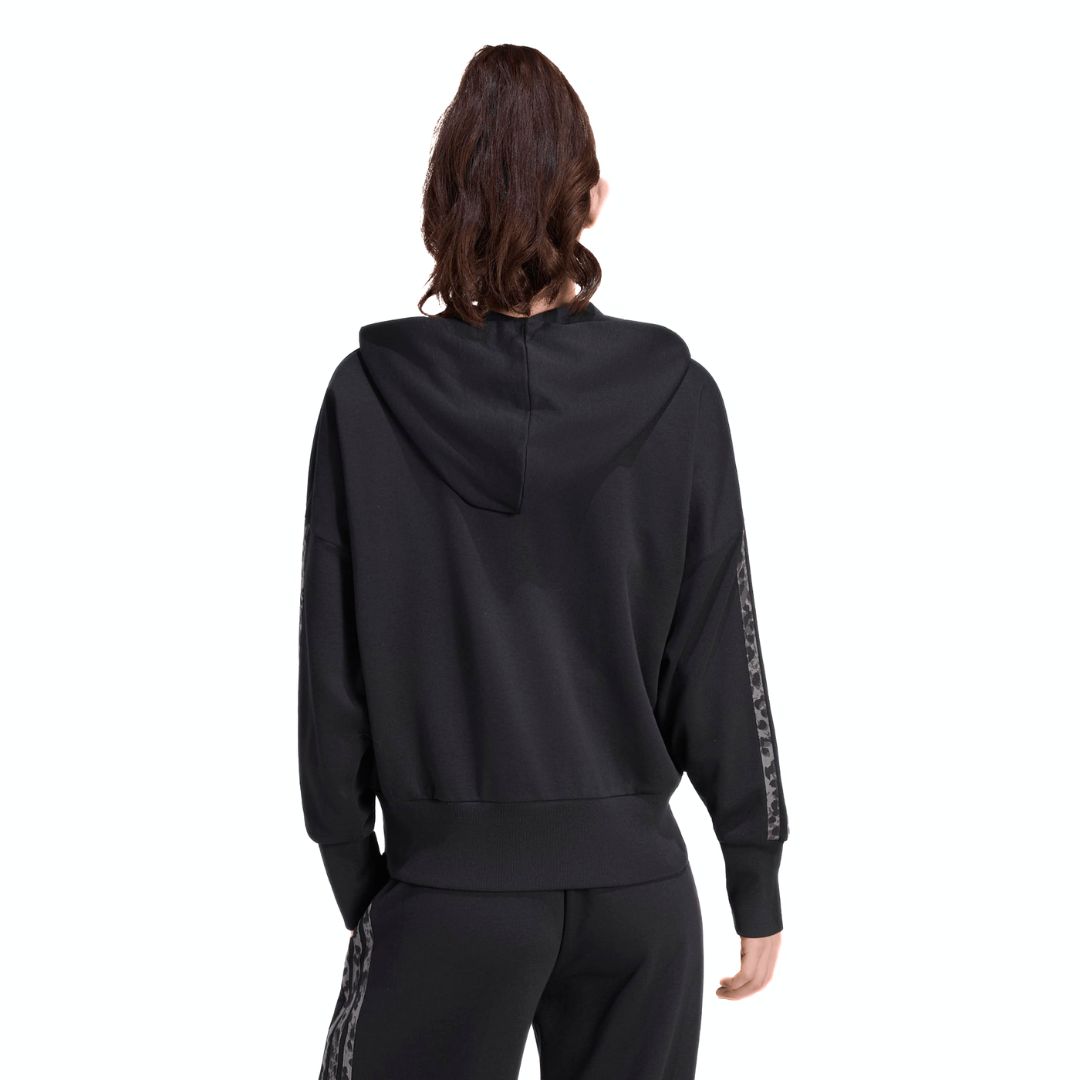Adidas Felpa Con Zip E Cappuccio Seasonal Essentials 3-Stripes Animalier - Black/Multicolor/Grey - immagine 2