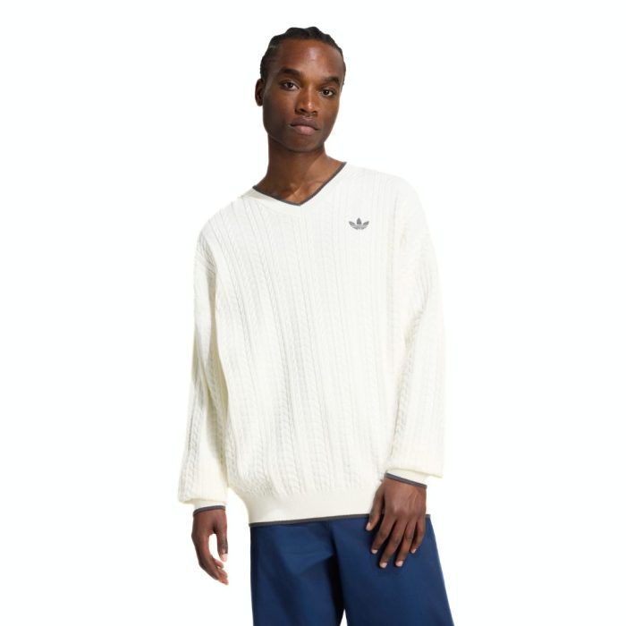Adidas Maglione Cable Knit V-Neck - Cloud White
